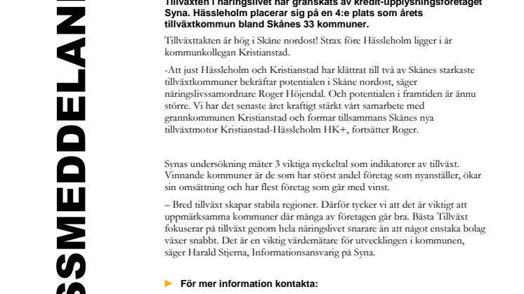 Hässleholm är fjärde bästa tillväxtkommun i Skåne