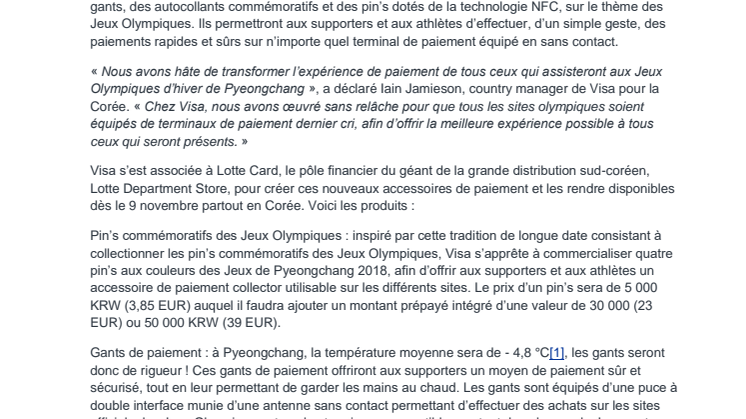 Visa présente ses nouveaux accessoires de paiement pour les supporters assistant aux Jeux Olympiques d’hiver de Pyeongchang 2018