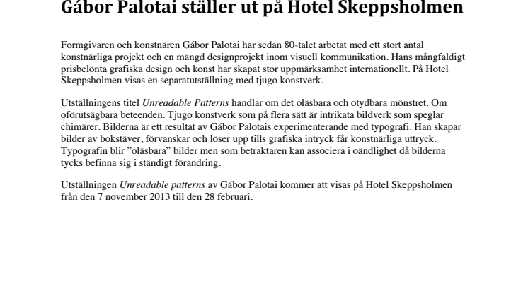 Gábor Palotai ställer ut på Hotel Skeppsholmen