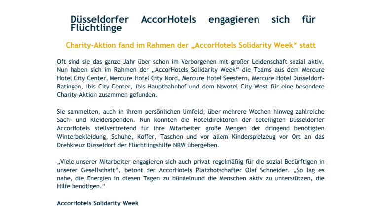 Düsseldorfer AccorHotels engagieren sich für Flüchtlinge