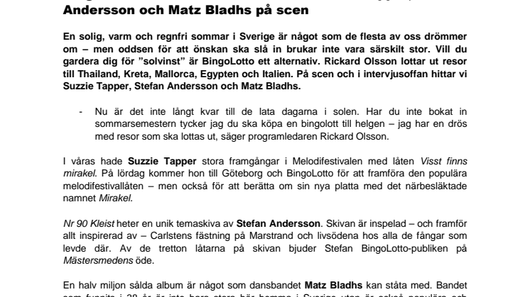 BingoLotto säkrar sol & bad - Suzzie Tapper, Stefan Andersson och Matz Bladhs på scen