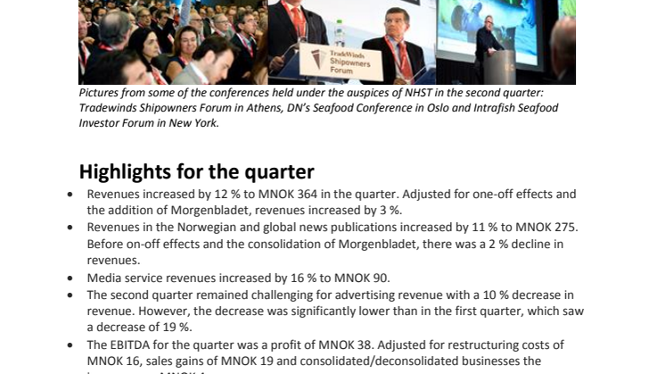 NHST Media Group - Quarterly Report 2nd quarter 2016