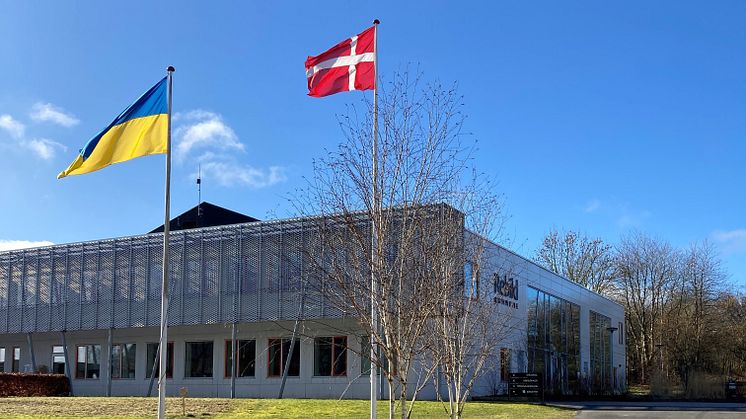 På årsdagen for invasionen af Ukraine, vejer det ukrainske flag igen i Rebild Kommune. Foto: Rebild Kommune