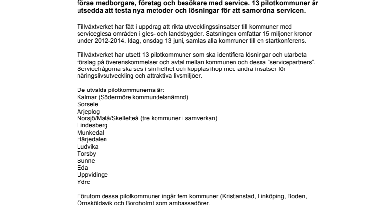 13 kommuner testar metoder för service i glesbygd   
