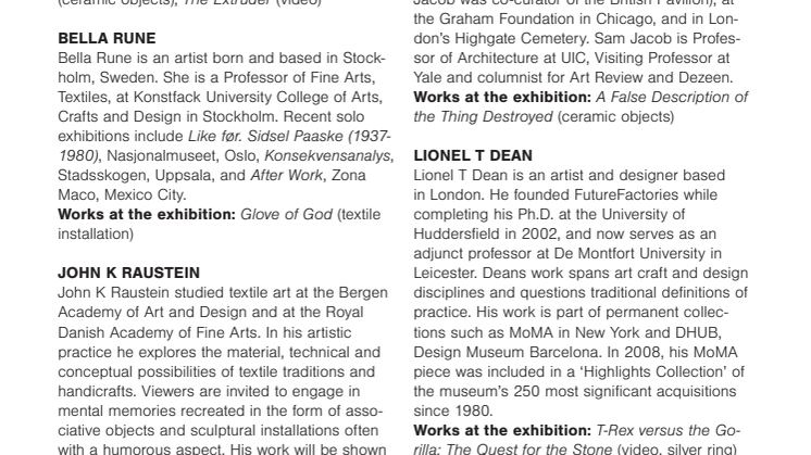 Gustavsbergs Konsthall Revisited, participating artists