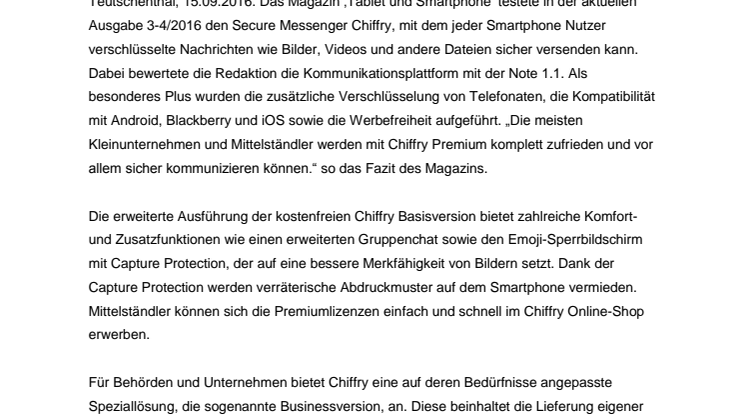 Chiffry: Note sehr gut für WhatsApp Alternative aus Deutschland