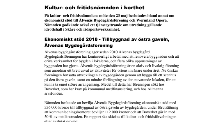 Kultur- och fritidsnämnden i korthet 23 maj