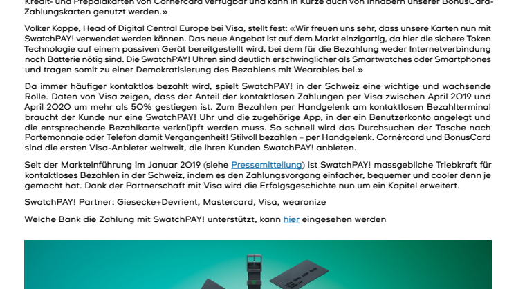 Kontaktloses Bezahlen wird jetzt noch einfacher: SwatchPAY! jetzt mit Visa verfügbar