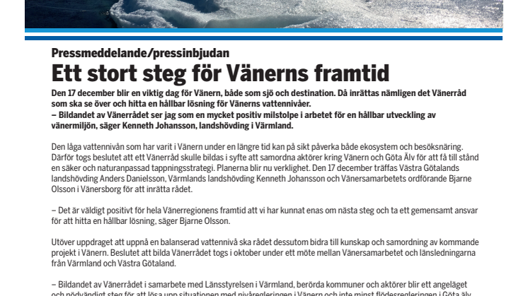 Pressmeddelande Vänerrådet
