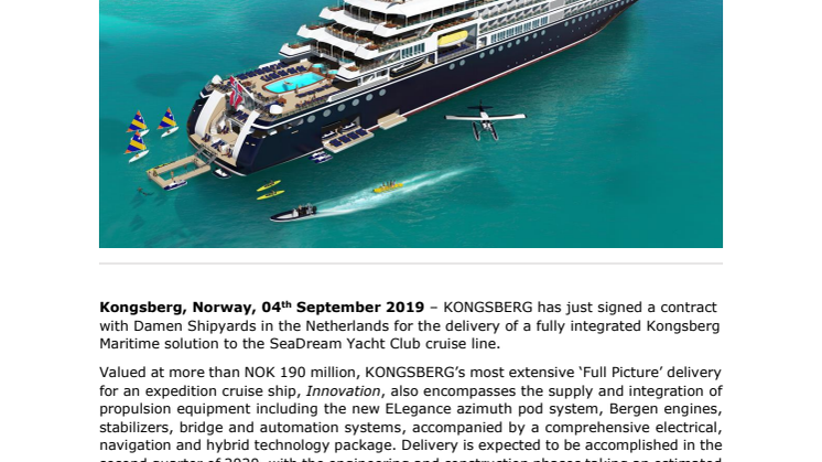 KONGSBERG wins first full-scope expedition cruise vessel tender, with gensets and propulsion equipment