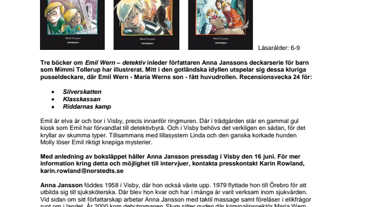 Deckardrottningen Anna Jansson skriver för barn! 