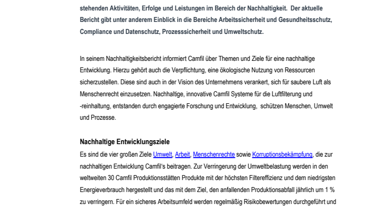 Camfil veröffentlicht Nachhaltigkeitsbericht 2019  Erfolge und Initiativen für eine nachhaltige Entwicklung