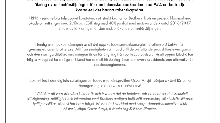 BROTHERS ÖKAR ONLINEFÖRSÄLJNINGEN MED 95%