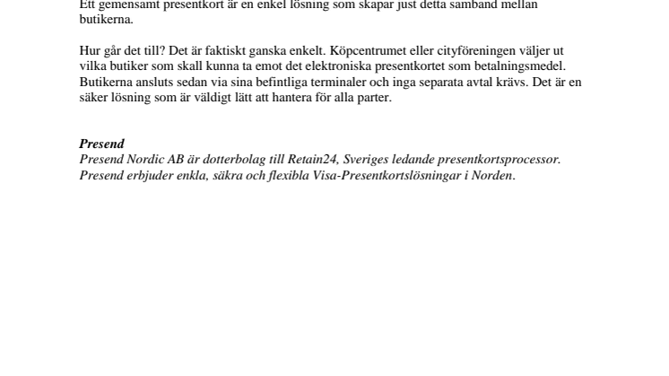 VISA-Presentkort driver trafik till Svenska köpcentrum och citykärnor 