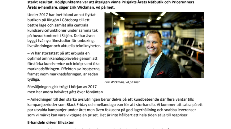 Satsningar på e-handeln ger utdelning – starkt sista kvartal lyfter Inet