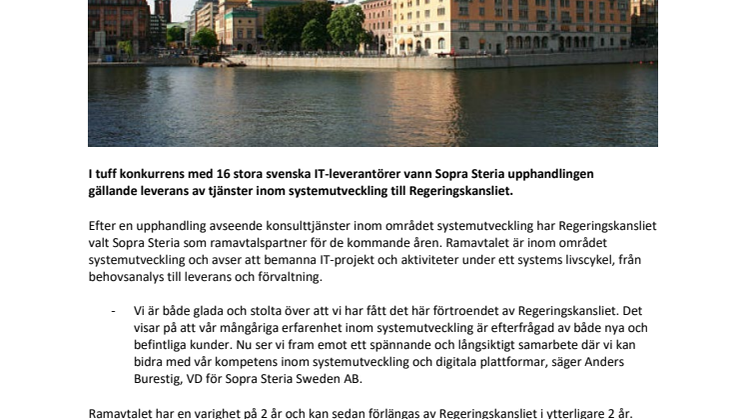 Sopra Steria har signerat ramavtal med Regeringskansliet