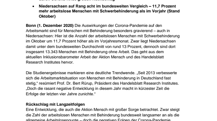 Inklusionsbarometer Arbeit / Niedersachsen