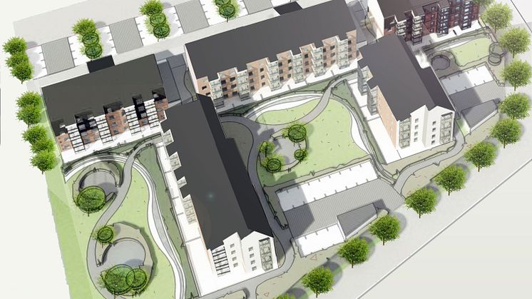 Skissbild på kvarteret Stenskeppet, Hammar. Illustration: Uulas Arkitekter AB
