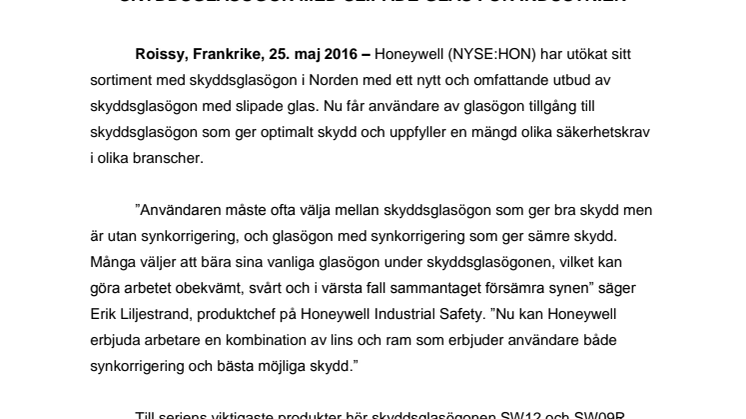 Honeywell lanserar ett brett utbud av skyddsglasögon med slipade glas för industrier 