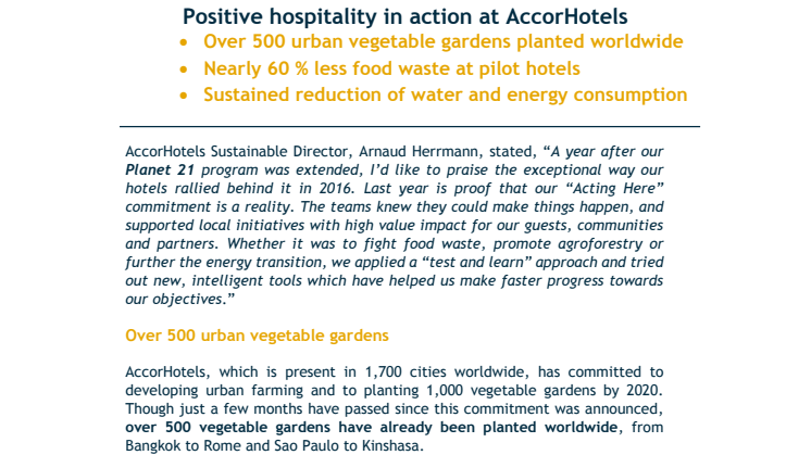 Planet 21 – Positive hospitality in action at AccorHotels