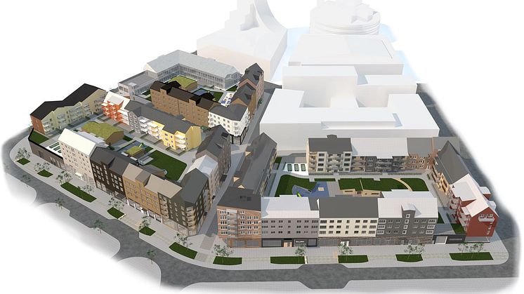 Kvarteren 7,8 och 9 i Kirunas nya centrum där GlasLindberg kommer stå för glasentreprenaderna.