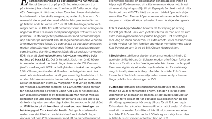 Erik Olson Fastighetsförmedling kommenterar bostadsmarknaden 20 maj 21