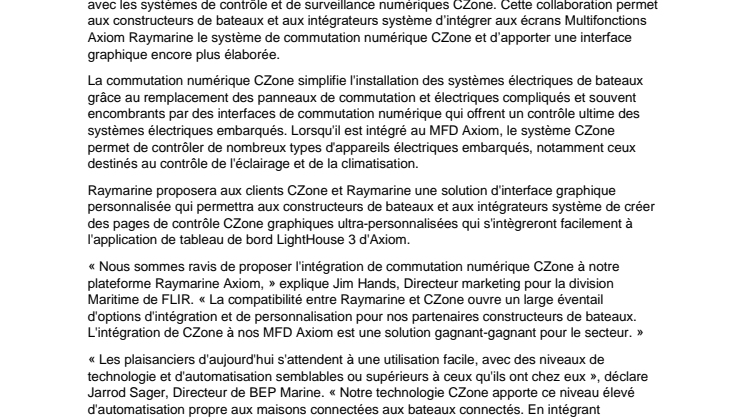 Raymarine et CZone collaborent pour proposer des solutions de commutation numérique intégrées