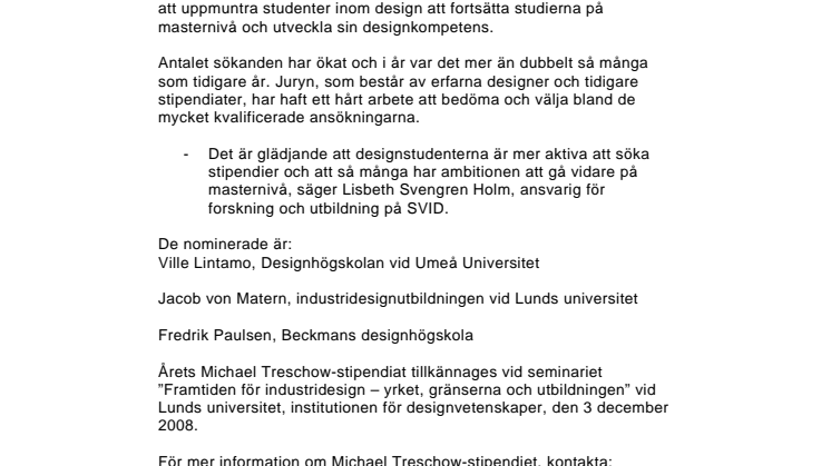 Tre studenter nominerade till Michael Treschow-stipendiet
