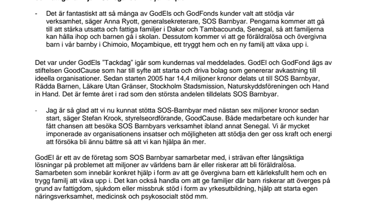 De flesta av GodEls kunder valde att ge avkastningen till SOS Barnbyar
