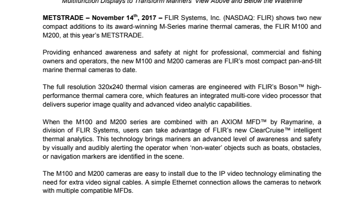 FLIR: METSTRADE Press Kit - Press Release #3