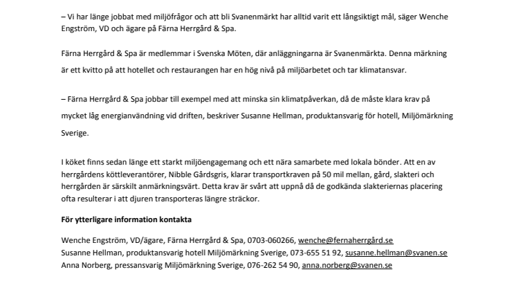 Färna Herrgård & Spa Svanenmärkt