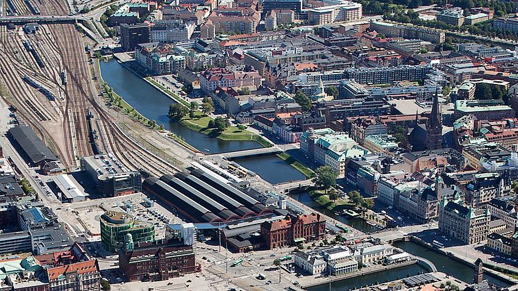 Vy över centrala Malmö med kvarteret S:t Gertrud.