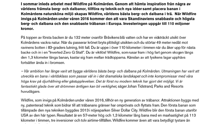 Kolmården bygger världens bästa träberg- och dalbana