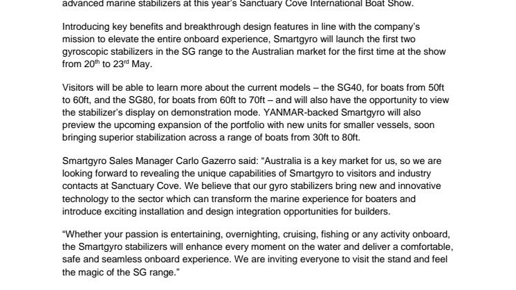 Smartgyro to Debut Stabilizer Range at Sanctuary Cove