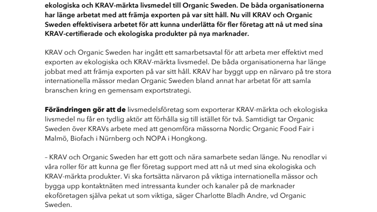 Organic Sweden tar över KRAVs exportarbete