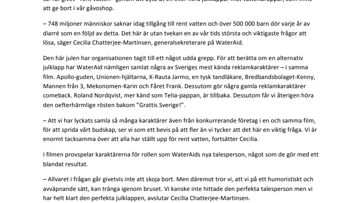 ​Sveriges mest folkkära reklamkaraktärer samlas för rent vatten