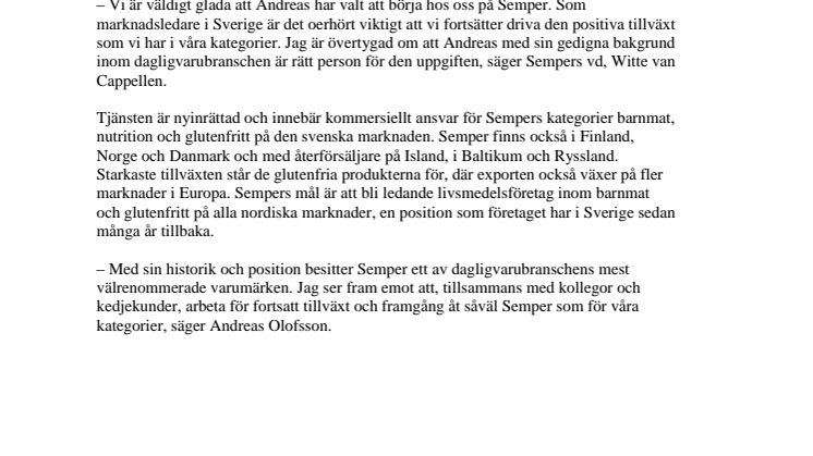 Andreas Olofsson blir Sverigechef på Semper