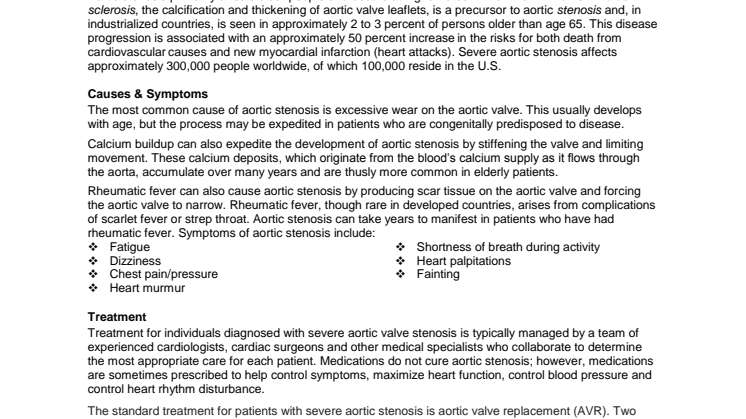 Aortic Stenosis Backgrounder