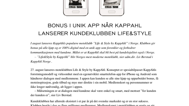 BONUS I UNIK APP NÅR KAPPAHL LANSERER KUNDEKLUBBEN LIFE&STYLE