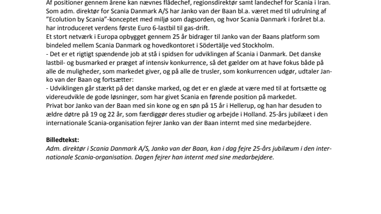 Janko van der Baan fejrer 25-års Scania-jubilæum