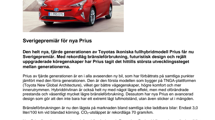 Sverigepremiär för nya Prius