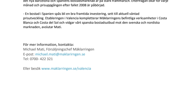 Mäklarringen öppnar mäklarkontor i Valencia