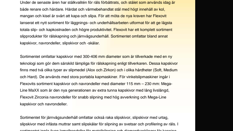 Flexovit lanserar nytt sortiment för järnvägsunderhåll och rälskapning