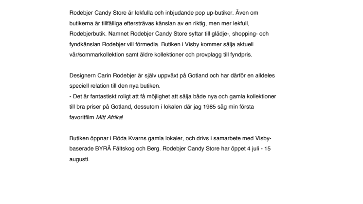 Rodebjer öppnar pop up-butik i Visby