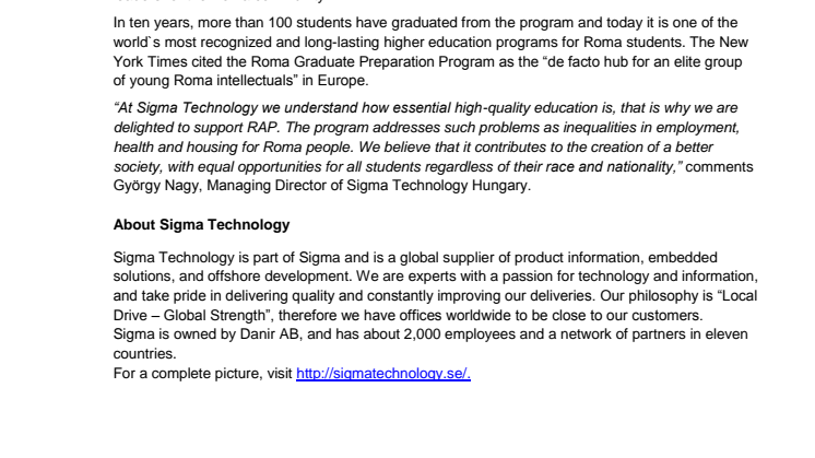 Sigma Technology supports the CEU higher education program for Roma students