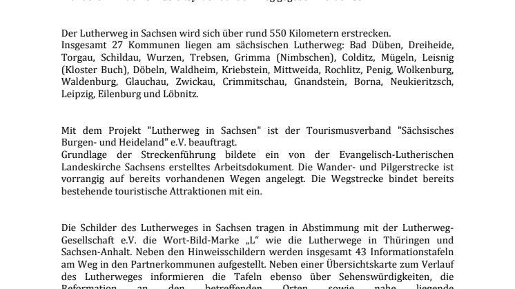 Eröffnung der westlichen Teilstrecke des Lutherwegs in Sachsen