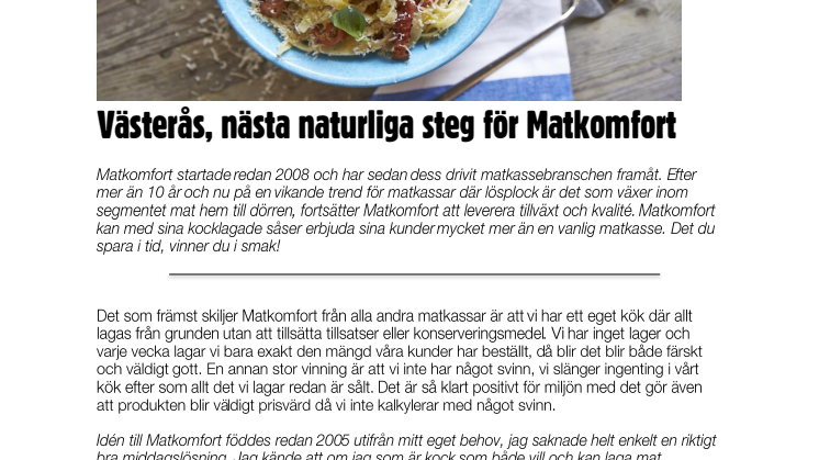 Västerås, nästa naturliga steg för Matkomfort