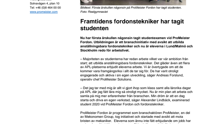 Framtidens fordonstekniker har tagit studenten