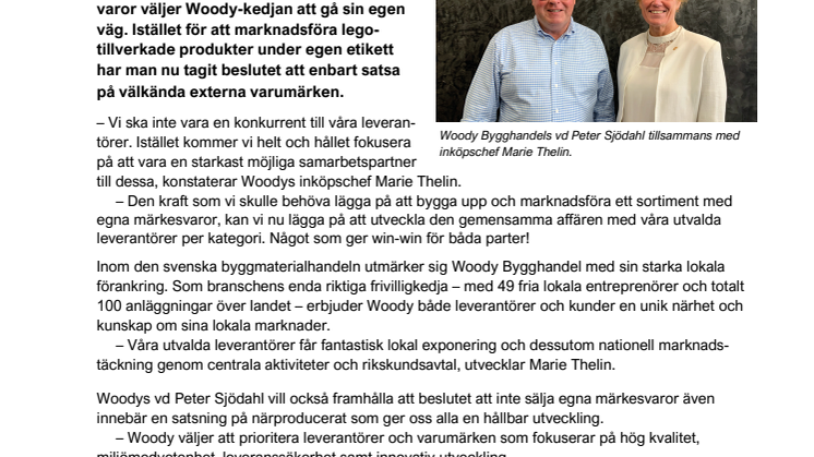 Woody väljer helt bort satsning på egna märkesvaror