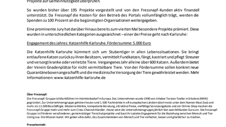 „tierisch engagiert“-Award: 5.000 € für die Katzenhilfe Karlsruhe